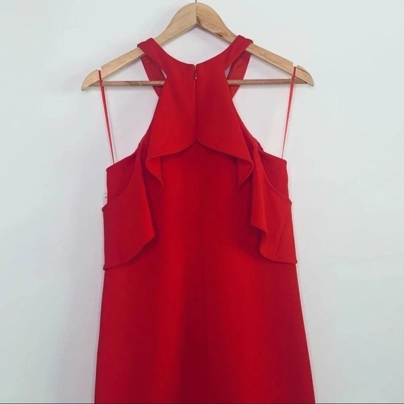 Trina Turk NWT Lipstick Red Jurnee Cold Shoulder Ruffle Dress Size 4 - Picture 9 of 11